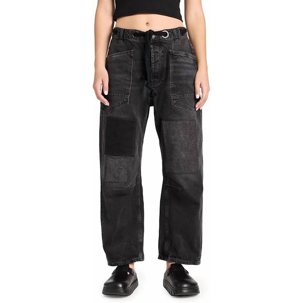 Free People Black Patchwork Straight Leg Jeans